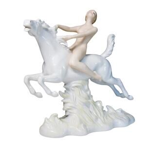 Wallendorf Porcelain Sculpture Horse Lady Bare Back Riding 11.5" White 1764 Mark